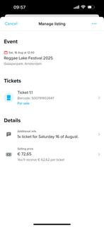 Reggae lake Amsterdam ticket voor zaterdag, Tickets en Kaartjes