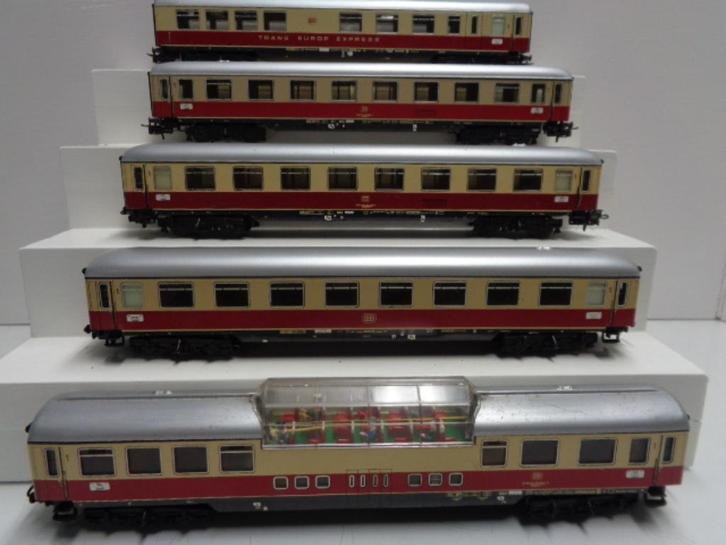 Stam van 5x metalen TEE-rijtuigen. DB (H0)., Hobby en Vrije tijd, Modeltreinen | H0, Gebruikt, Wagon, Wisselstroom, Ophalen of Verzenden