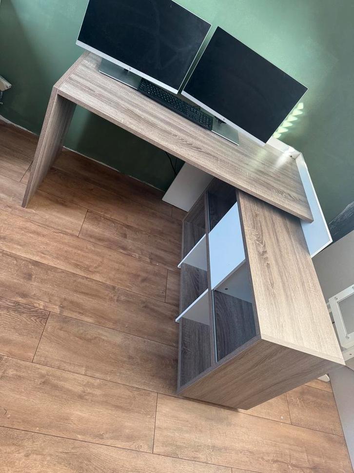 Bureau Fula met kast - beige/bruin & wit, Huis en Inrichting, Bureaus, Gebruikt, Bureau, Ophalen of Verzenden