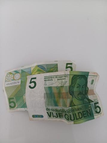 2 keer 5 gulden briefjes, oud Nederlands geld  beschikbaar voor biedingen