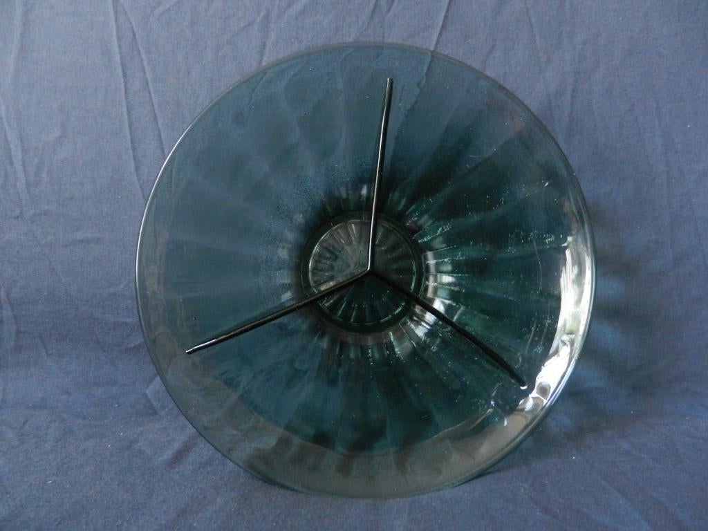 Groen glazen drievaksschaal Bambusa Maastricht WJ Rozendaal, Antiek en Kunst, Antiek | Glas en Kristal, Ophalen of Verzenden