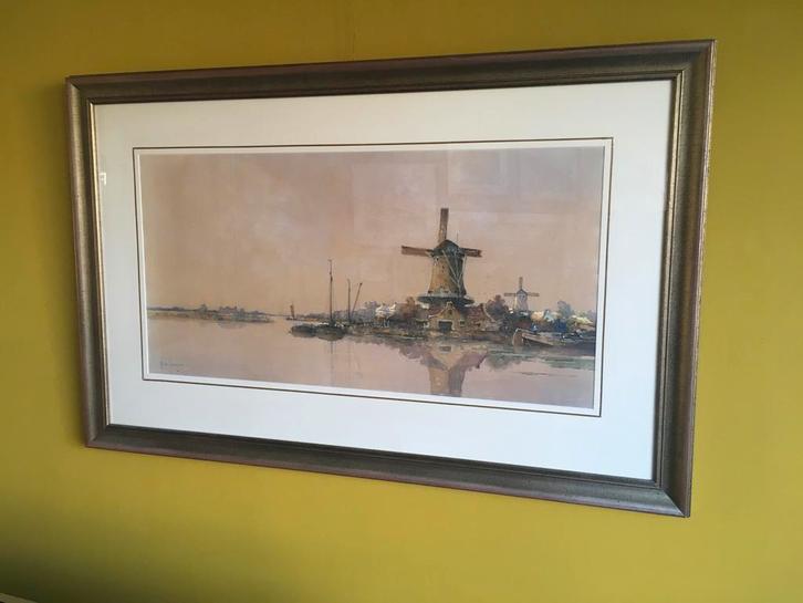 Aquarel Marinus de Jongere - Molenlandschap, Antiek en Kunst, Kunst | Schilderijen | Klassiek, Ophalen of Verzenden