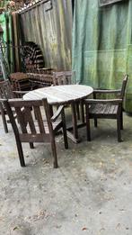 Tuinset JOHN’s GARDEN van teakhout met ronde tafel, Ophalen, 4 zitplaatsen, Gebruikt, Eettafel