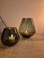 Set windlichten smokey, Huis en Inrichting, Ophalen of Verzenden, Overige kleuren, Glas, Minder dan 50 cm