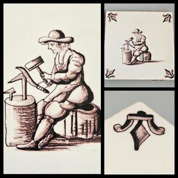 Mangaan tegel 13 x 13 cm. Ambacht, smid  beschikbaar voor biedingen