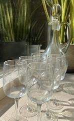 Kristallen Karaf Set met 6 Glazen, Bloemmotief, Antiek en Kunst, Antiek | Glas en Kristal, Ophalen