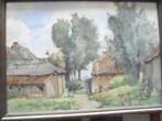 aquarel boerderij boeren landschap, Antiek en Kunst, Kunst | Schilderijen | Klassiek, Ophalen of Verzenden