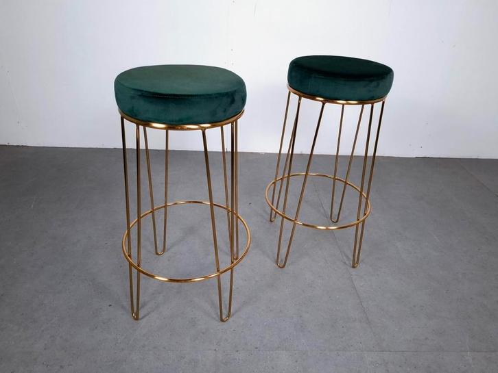Velourse set van 2 Bar Krukken | GRATIS BEZORGING, Huis en Inrichting, Barkrukken, Zo goed als nieuw, 60 tot 90 cm, Metaal, 2 krukken