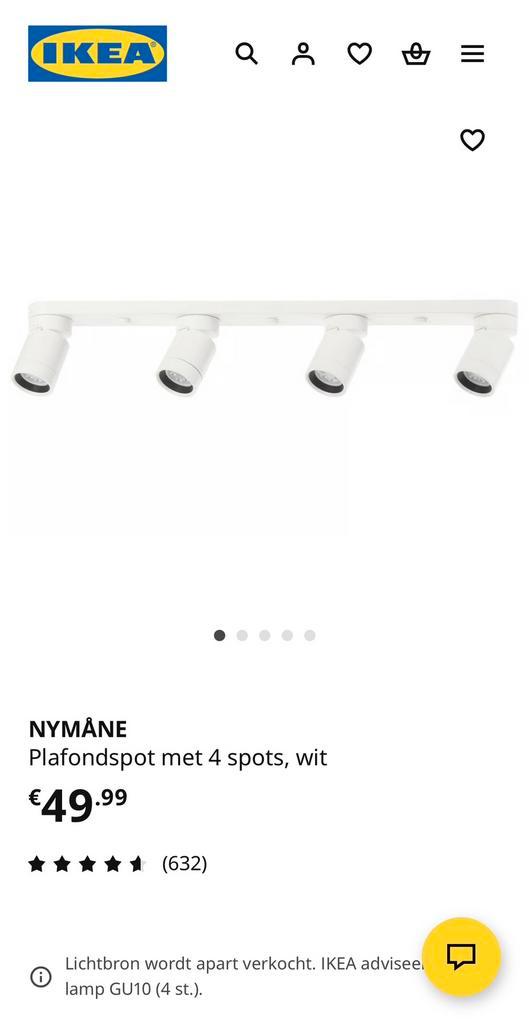 Nymane ikea plafondlamp spots 4 (incl lampjes), Huis en Inrichting, Lampen | Spots, Zo goed als nieuw, Plafondspot of Wandspot