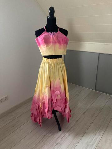 Outfit bloem top met rok geel roze maat s/m beschikbaar voor biedingen
