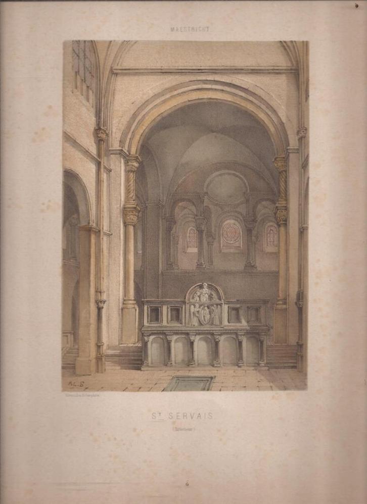 Maastricht. Maestricht, St. Servais (Intérieur) 1857, Antiek en Kunst, Kunst | Etsen en Gravures, Ophalen of Verzenden