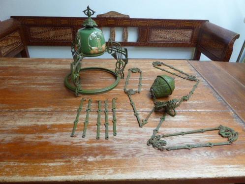 Prachtige art nouveau lamp, keramiek en smeedijzer, Antiek en Kunst, Antiek | Lampen, Ophalen of Verzenden