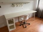 Ikea bureaublad met stoel, kastje en wandplank, Huis en Inrichting, Bureaus, Ophalen, Met wielen, Gebruikt, Bureau