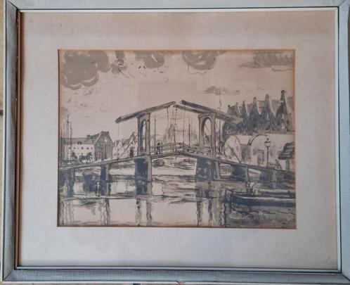 A'dam, zicht op Gracht. Wilhelm Wagner (1887-1968).  Ca 1920, Antiek en Kunst, Kunst | Litho's en Zeefdrukken, Ophalen