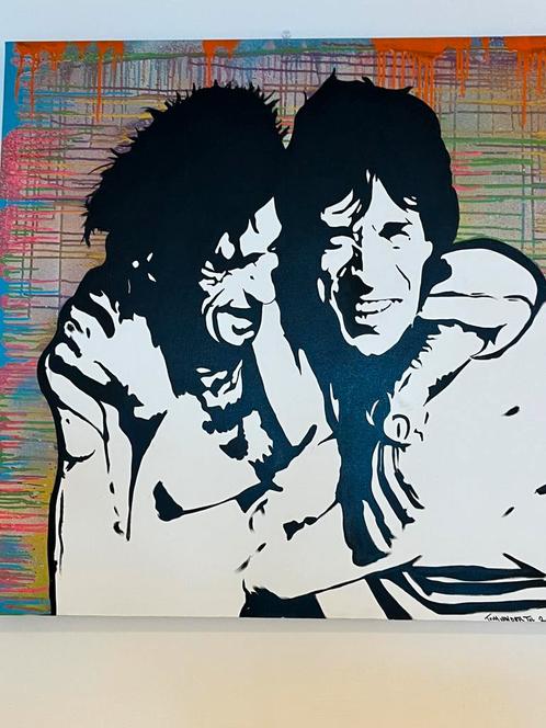 Olieverf schilderij Mick Jagger Keith Richards, Antiek en Kunst, Kunst | Litho's en Zeefdrukken, Ophalen
