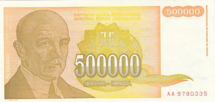 Joegoslavïe- 500.000 Dinar 1994 UNC serie AA 9790335 - P143, Postzegels en Munten, Bankbiljetten | Europa | Niet-Eurobiljetten