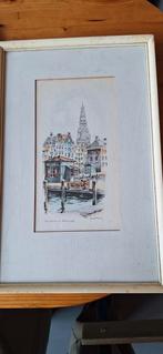 Mooie tekening Damrak, Antiek en Kunst, Kunst | Tekeningen en Foto's, Ophalen