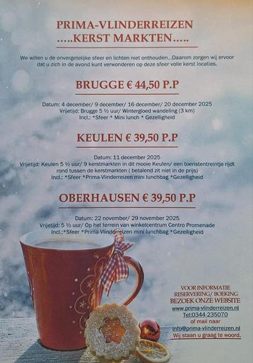 Dagtocht  kerstmarkt naar: Brugge-Oberhausen of keulen beschikbaar voor biedingen