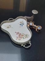 ANTIEK plateautje /dienblad (27cm) met porceleine bodemplaat, Antiek en Kunst, Ophalen of Verzenden