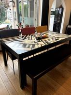 Eettafel bankje zwart hout incl. kussen, Ophalen, Gebruikt, Drie, Zwart