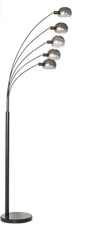 Design vloerlamp zwart met smoke glas 5-lichts. beschikbaar voor biedingen