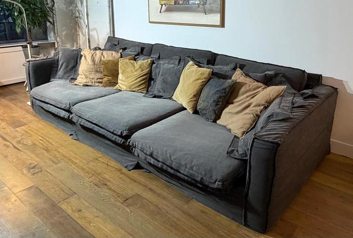 Bank BURBAIN XXL grijs/blauw Loods 5, Huis en Inrichting, Banken | Sofa's en Chaises Longues, Gebruikt, Vierpersoons of meer, 300 cm of meer