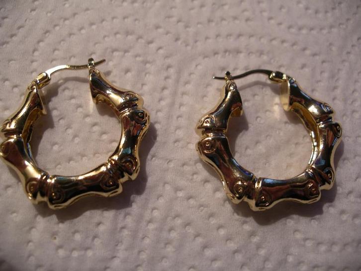 Een paar mooie Goud Vergulde Creool Bamboe Oorbellen, Sieraden, Tassen en Uiterlijk, Antieke sieraden, Oorbellen, Goud, Verguld