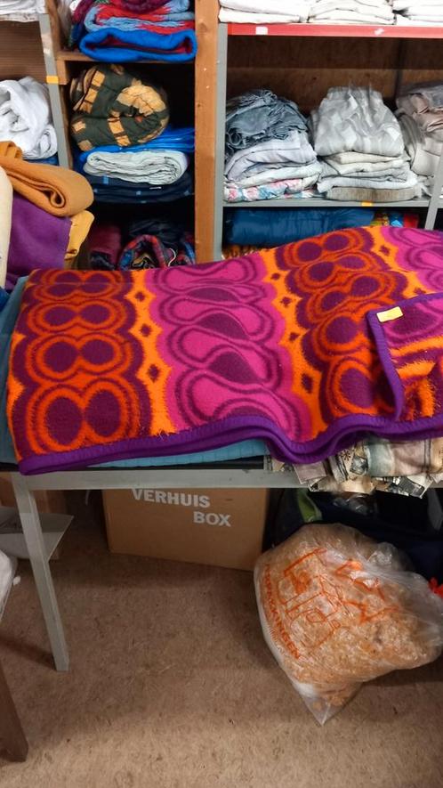 Vintage Wollen Deken - Retro Paars Oranje - persoons, Antiek en Kunst, Antiek | Kleden en Textiel, Ophalen of Verzenden