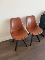 Leren eetkamerstoelen cognac, Huis en Inrichting, Stoelen, Ophalen, Bruin, Leer, Twee