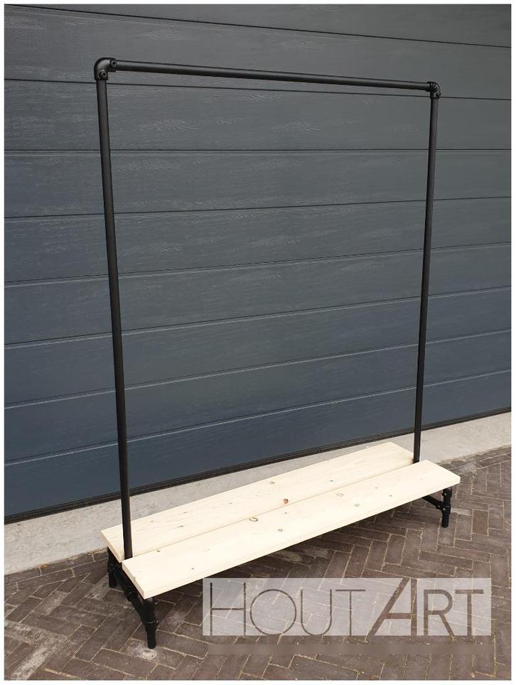 Kledingrek steigerbuis met steigerhout zwart, Kleding | Dames, Kledingrekken, Nieuw, Met wielen, Ophalen of Verzenden