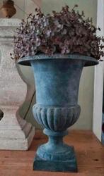 Gietijzeren louvre tuinvaas 32 cm met kunstplant, Ophalen, Zo goed als nieuw