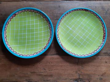 Servies Blond borden groen geruit 2x samen :