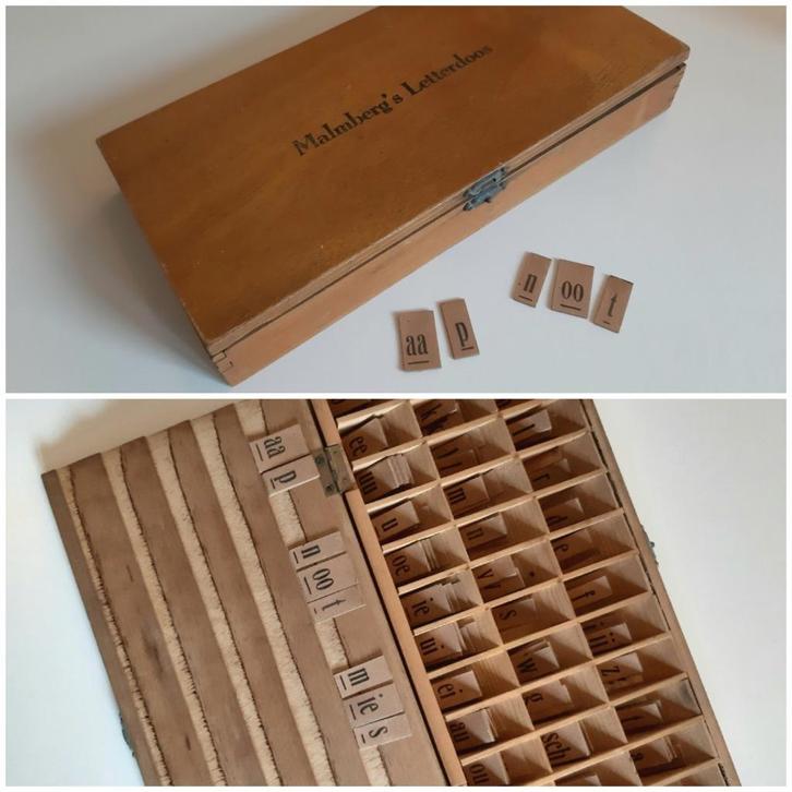 Houten Malmberg's Letterdoos, Antiek en Kunst, Antiek | Speelgoed, Ophalen