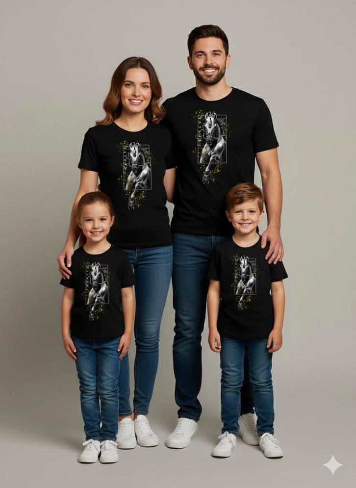 Zwart T-shirt met Paardenprint in uniek design, Kleding | Dames, T-shirts, Nieuw, Zwart, Korte mouw, Ophalen of Verzenden
