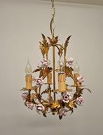 Antieke Franse kroonluchter met 20 porseleinen bloemen lamp, Antiek en Kunst, Antiek | Lampen, Ophalen of Verzenden