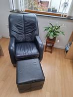 Leren fauteuil met voetenbank, Huis en Inrichting, Ophalen, Gebruikt, Leer, 75 tot 100 cm