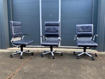 Giroflex Serie 34 bureaustoelen Grijs/blauw leer 3 stuks beschikbaar voor biedingen