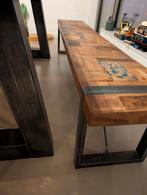 Stoer sloophouten bankje met stalen poten - 220cm, Ophalen