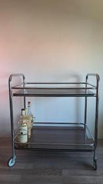 Vintage chromen buis serveerwagen palissander formica blad, Ophalen, Zo goed als nieuw, 25 tot 50 cm, Rechthoekig