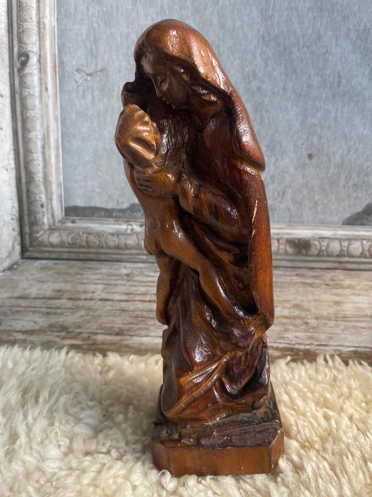 Houten beeldje van Maria met kind, Antiek en Kunst, Antiek | Religie, Ophalen of Verzenden