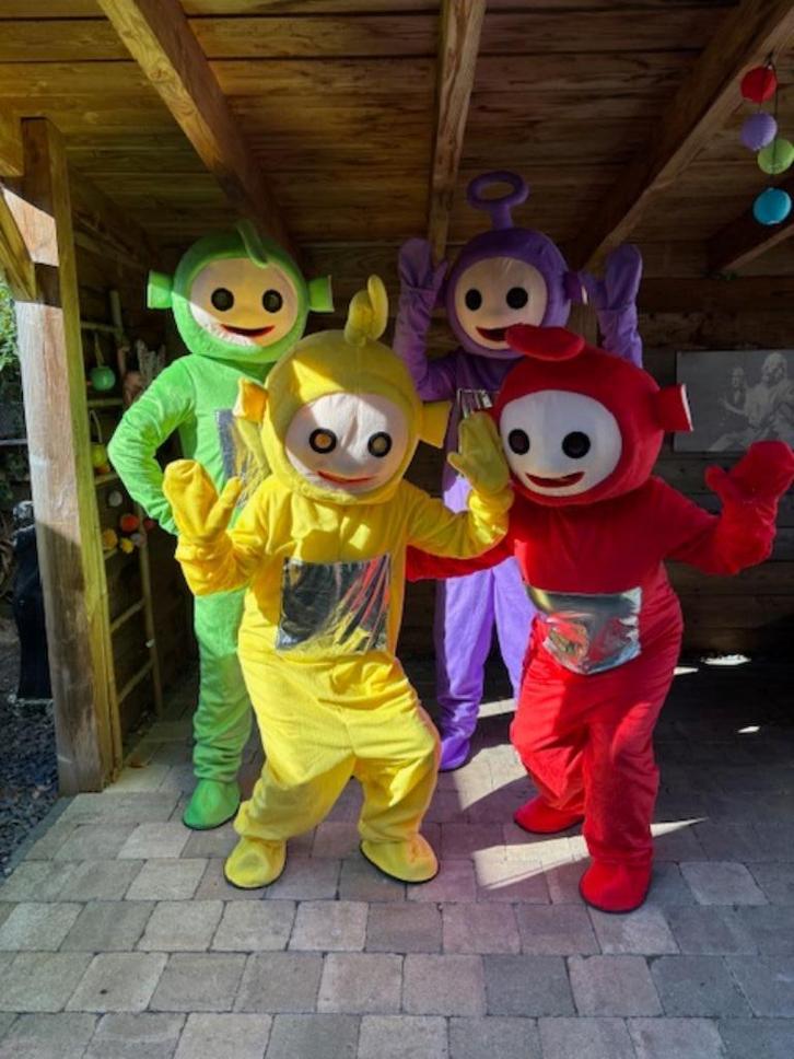 Te Huur: Teletubbies Kostuums, Mascottes, Verkleedkleding, Hobby en Vrije tijd, Feestartikelen | Verhuur, Zo goed als nieuw, Overige