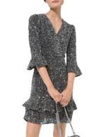 Michael Kors sequin ruffle dress jurk zilver volants maat XS, Kleding | Dames, Jurken, Nieuw, Maat 34 (XS) of kleiner, Onder de knie