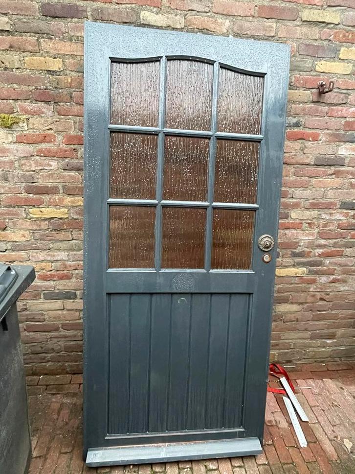 Mooie hardhouten deur met glas, Doe-het-zelf en Verbouw, Deuren en Horren, Gebruikt, Buitendeur, 200 tot 215 cm, 80 tot 100 cm