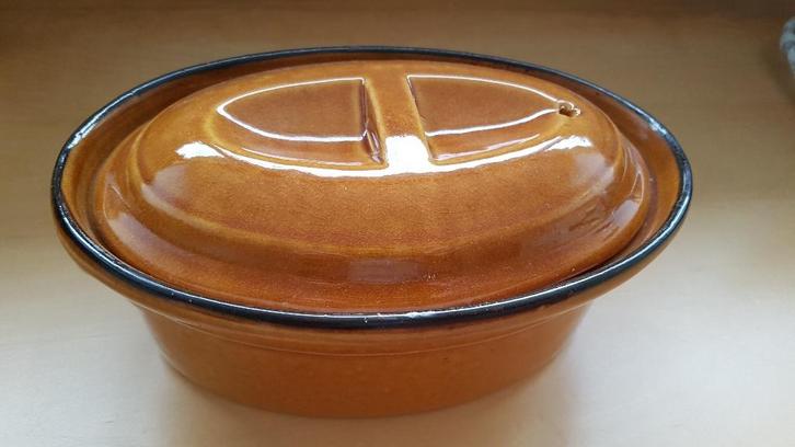 patéschaal, aardewerken pot met deksel, ovenschaal, brocante, Antiek en Kunst, Antiek | Keramiek en Aardewerk, Ophalen of Verzenden