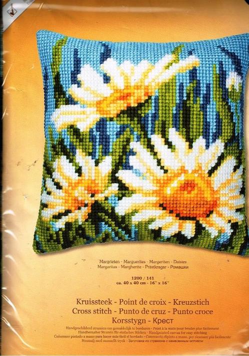 Cado vervaco borduurpakket kussen, margrieten 141, Hobby en Vrije tijd, Borduren en Borduurmachines, Nieuw, Borduurpakket, Handborduren