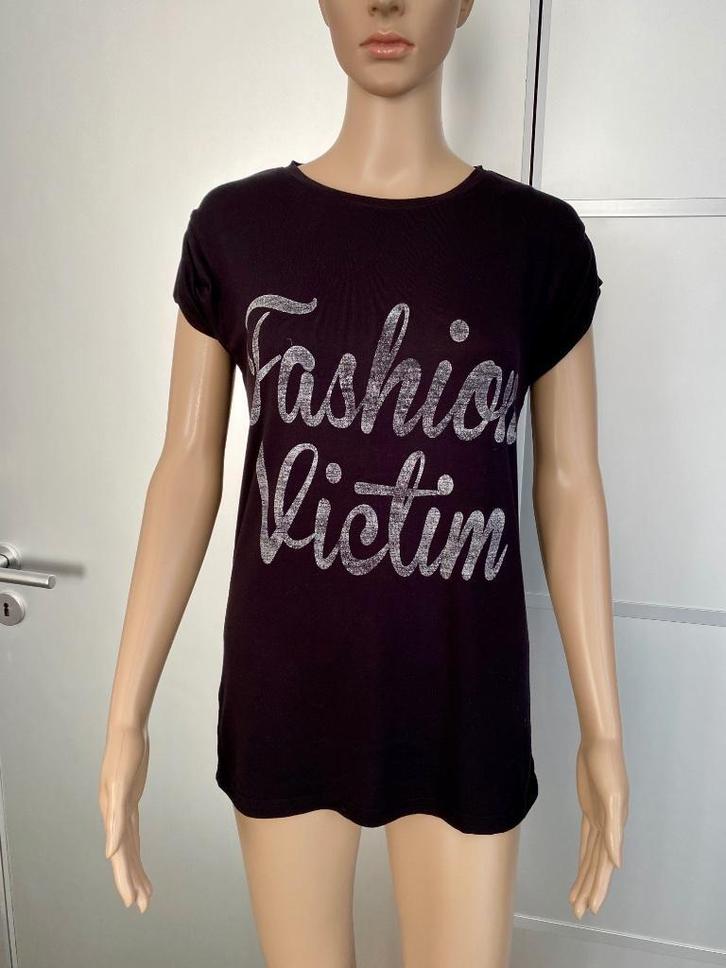 G687 Nikkie mt. 34=XS T-shirt top zwart, Kleding | Dames, T-shirts, Zo goed als nieuw, Maat 34 (XS) of kleiner, Zwart, Korte mouw