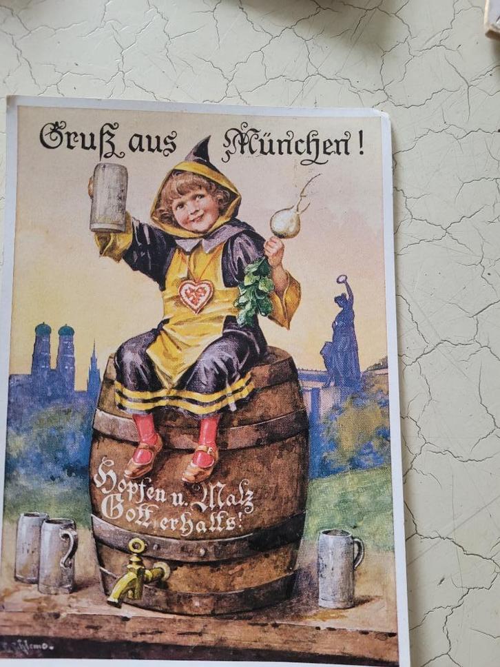 Oude gelopen kaart Bierfest Munchen, Verzamelen, Ansichtkaarten | Themakaarten, Gelopen, 1940 tot 1960, Feest(dag), Ophalen of Verzenden