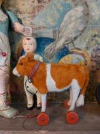 Antiek speelgoed Steiff koe op wieltjes met knop, 26 cm, Ophalen of Verzenden