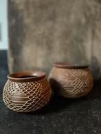 Set aardewerk kruikjes rattan gevlochten oosters, Ophalen of Verzenden