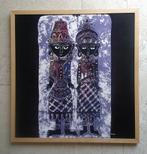 2 Indonesische poppen - Batik procedé - ca.1990 - gesigneerd, Ophalen of Verzenden